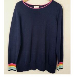 Belle by Kim Gravel Preppy Rainbow Cuff Sweater Twilight‎ Blue 1X Cozy A676940